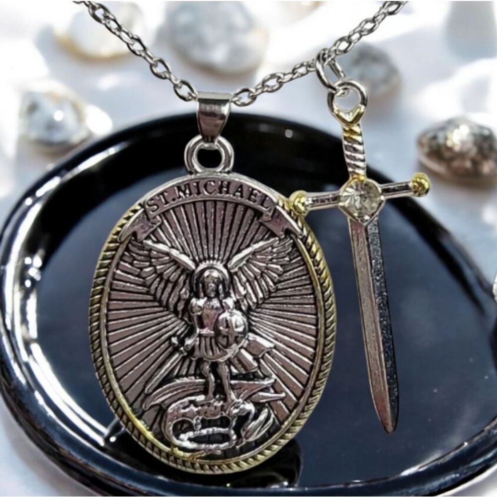 St Michael Archangel Necklace Sword Ephesians 6:10 Armor of God Christian Saint - Picture 10 of 10